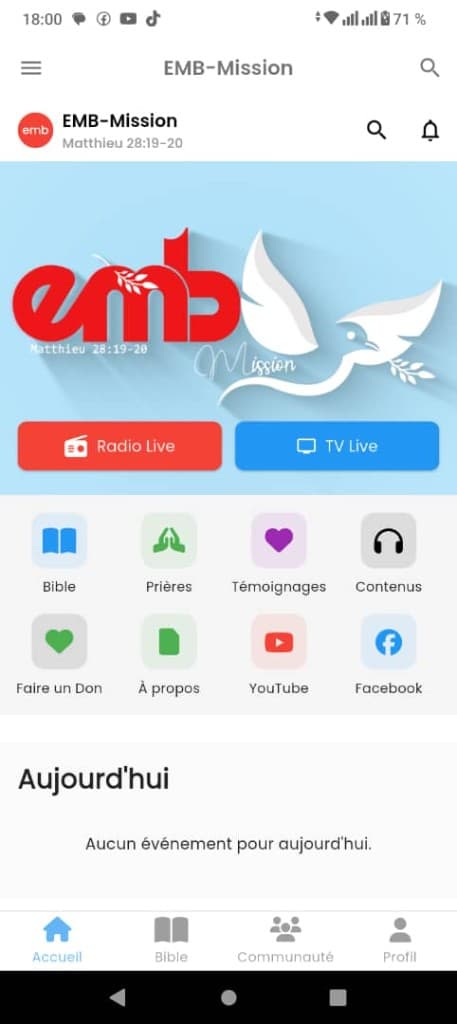 Capture d'écran de l'application mobile EMB-Mission