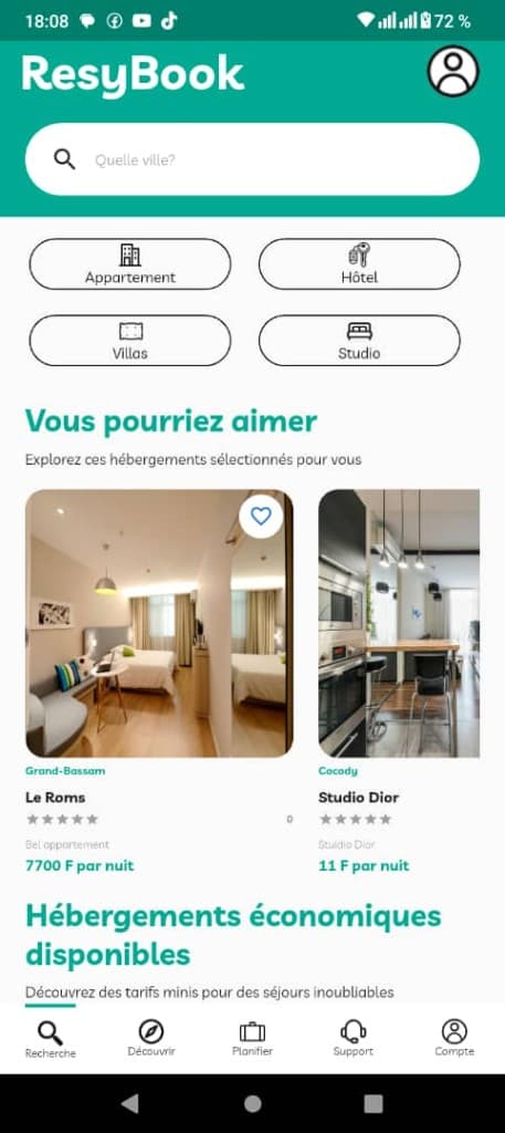Capture d'écran de l'application mobile ResyBook